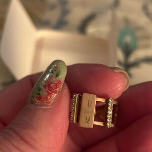 Keep Collective charm ring, rose gold, initials D and M, adjustable, I wear an 8
